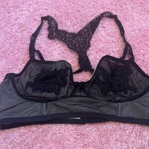 Chic Black Floral Mesh Bra